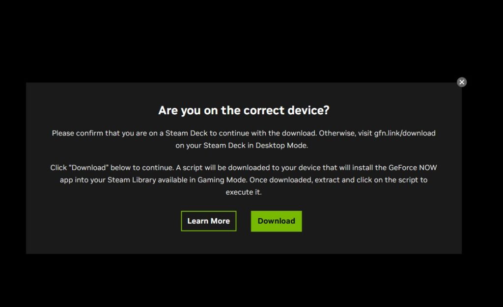 installing GeForce Now on SteaM Deck