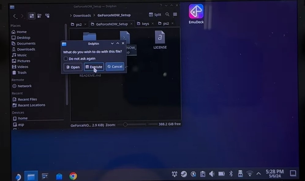 Steam Deck GeForce Now installation.