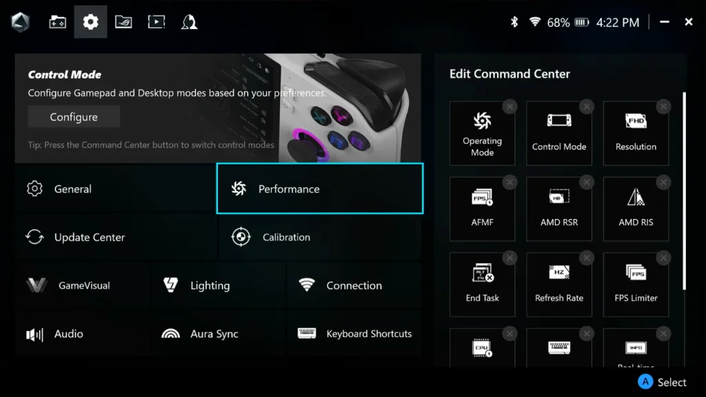 VRAM allocation in ROG Ally BO6