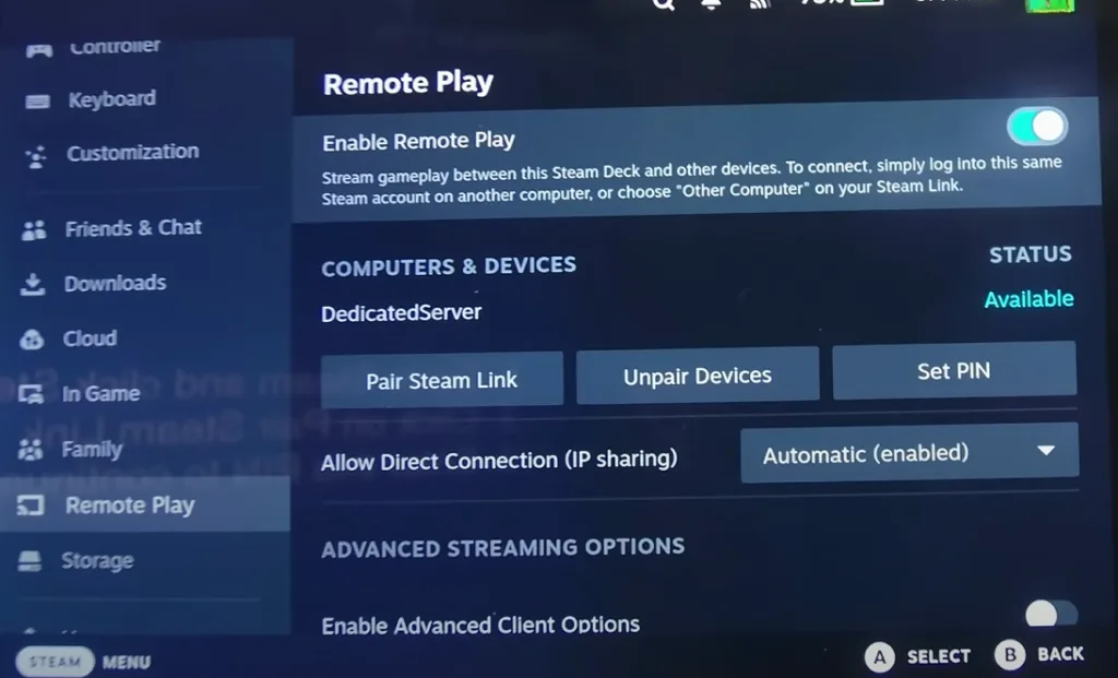 set up remote play on Steam Deck