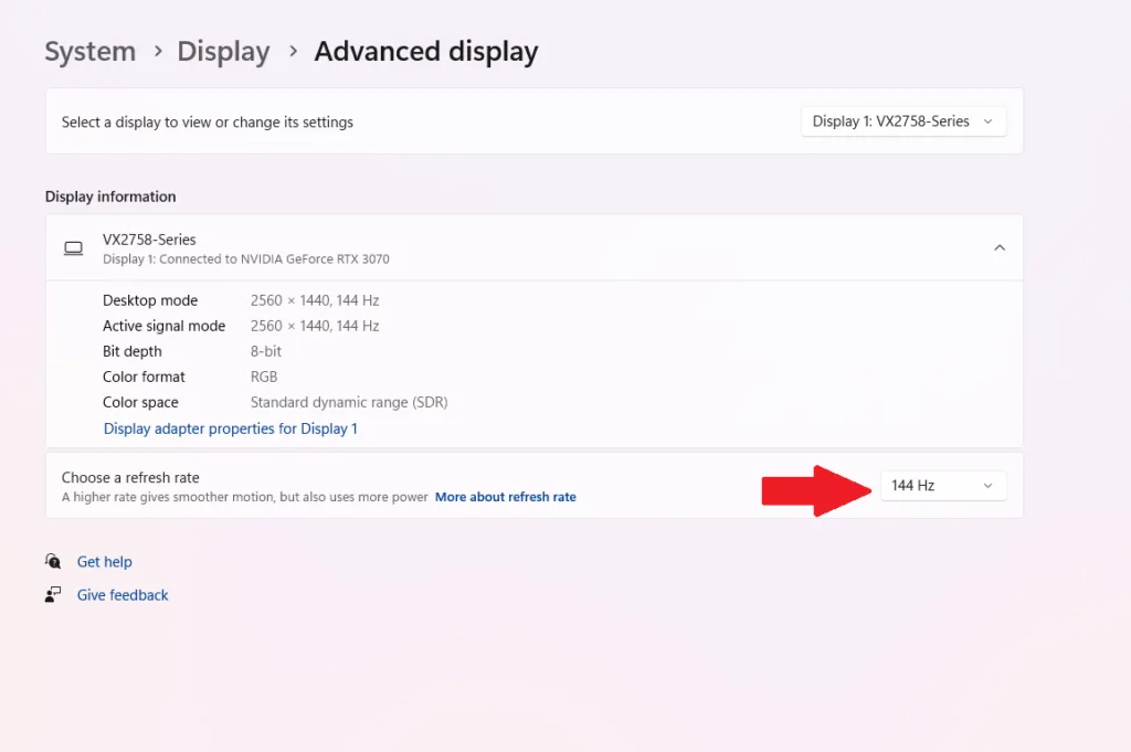 windows display settings for Legion Go monitor