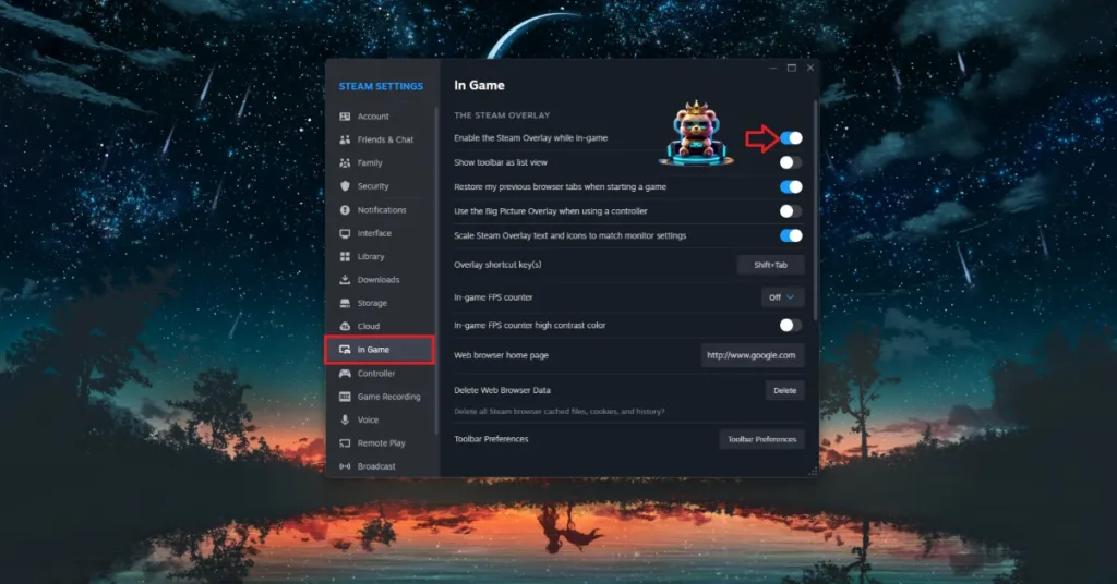 How to enable or disable Steam in-game overlay?