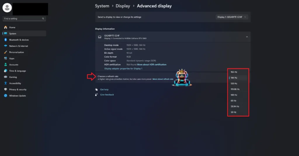 How to change the display refresh rate in Windows 11.