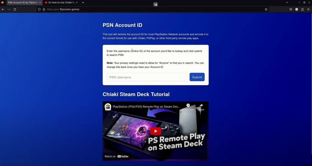 get PSN ID for Chiaki4Deck
