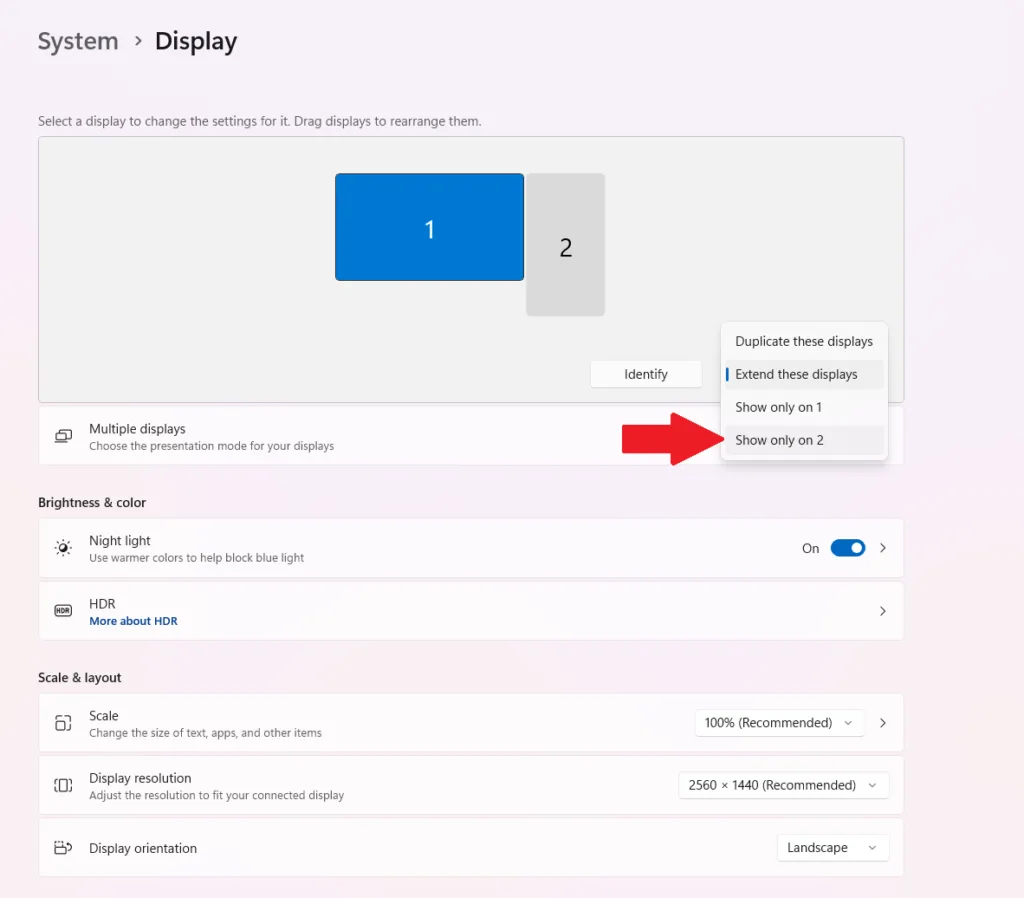 windows display settings for Legion Go monitor