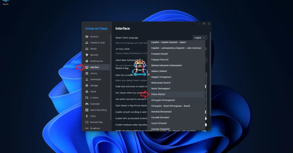 How to change language on Steam?