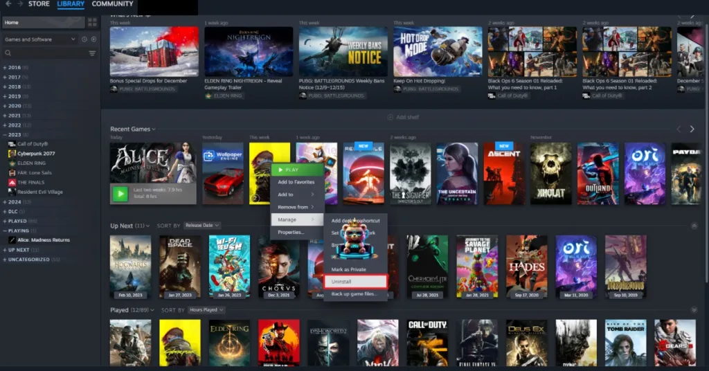 How to uninstall games on Steam?