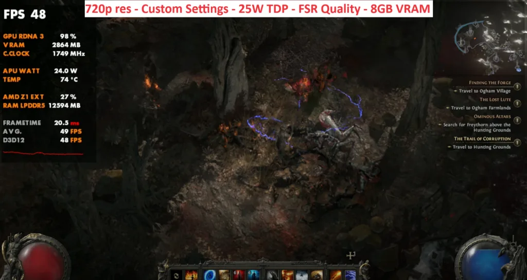 path of exile 2 rog ally x benchmarks 720p