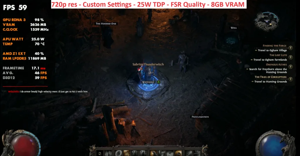 path of exile 2 rog ally x benchmarks 720p fsr quality