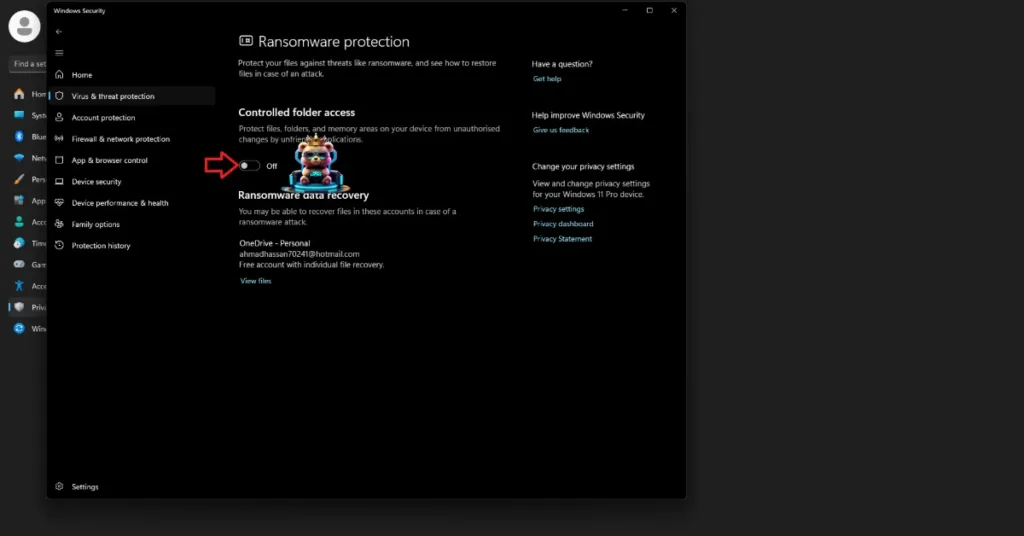 How to turn off Ransomware protection?