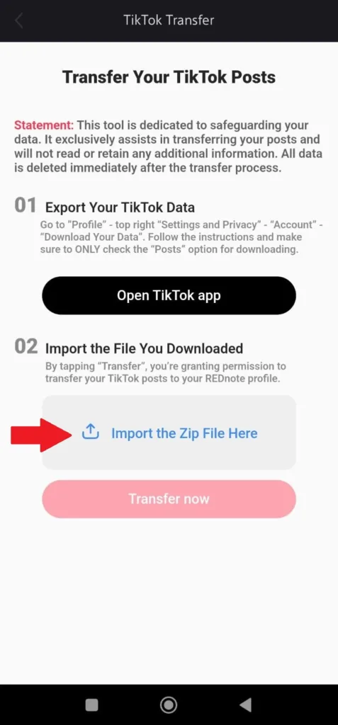 how to import tiktok data to rednote
