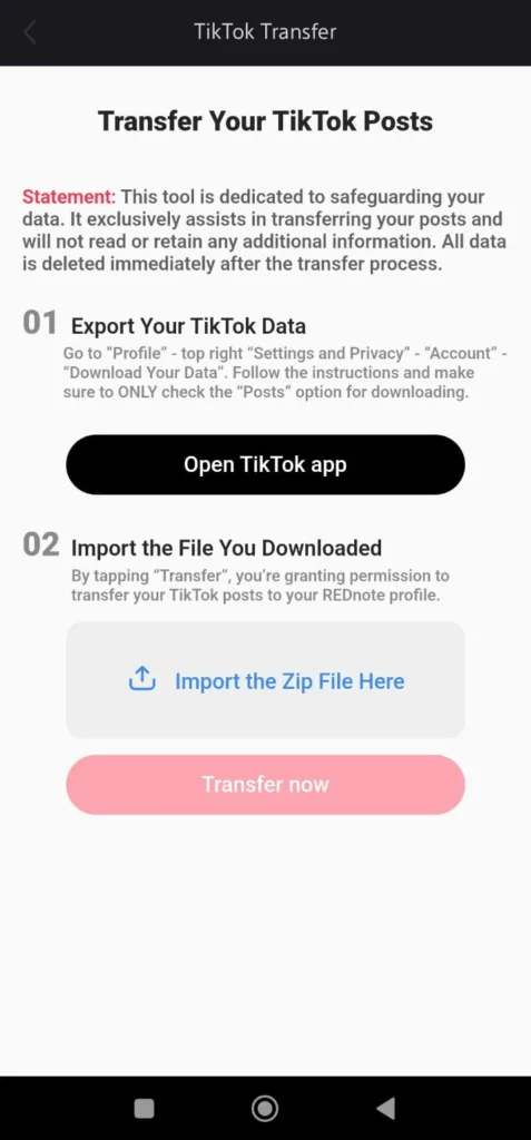 how to import tiktok data to rednote