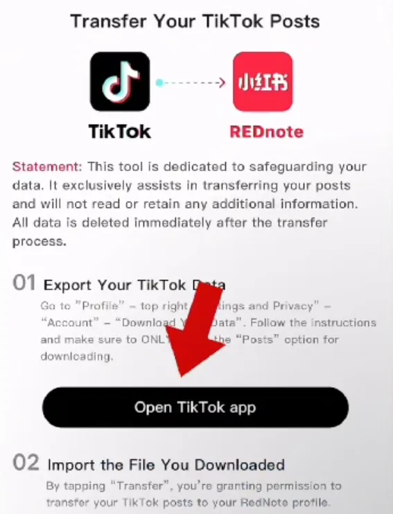 how to import tiktok data to rednote