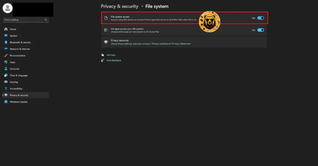 How to disable the File System access in Windows 11?