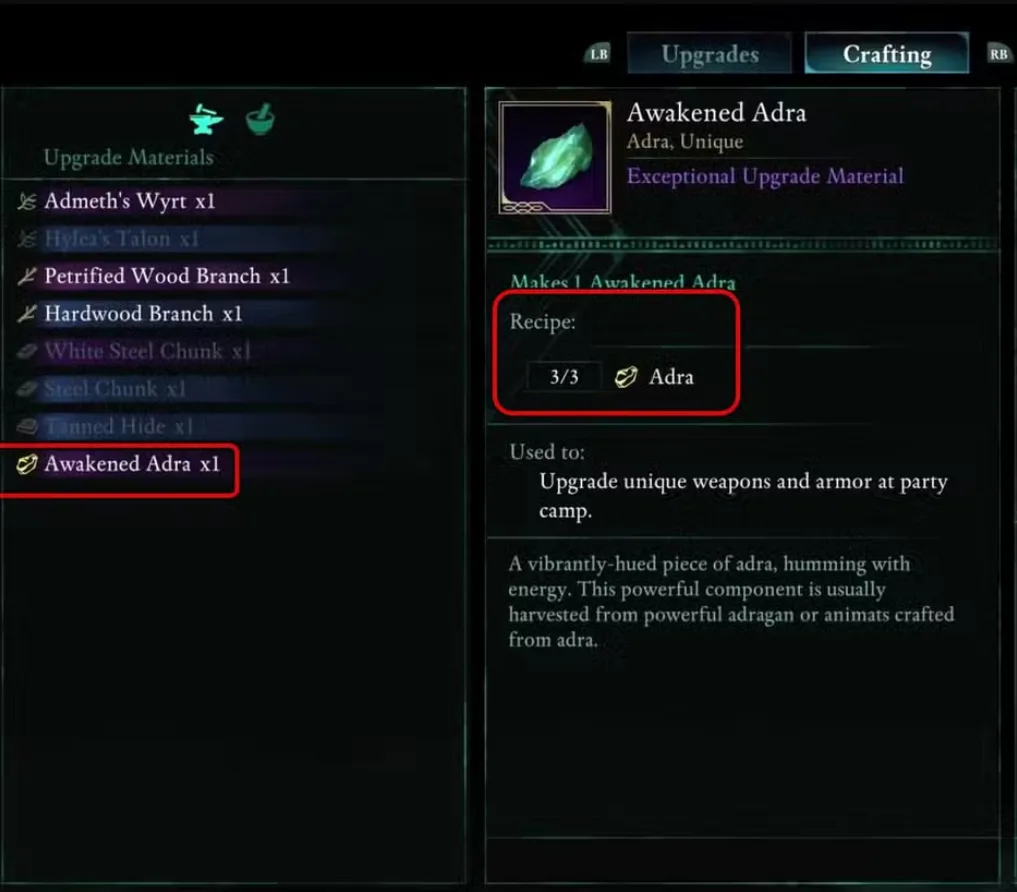 Adra crafting recipe in Avowed