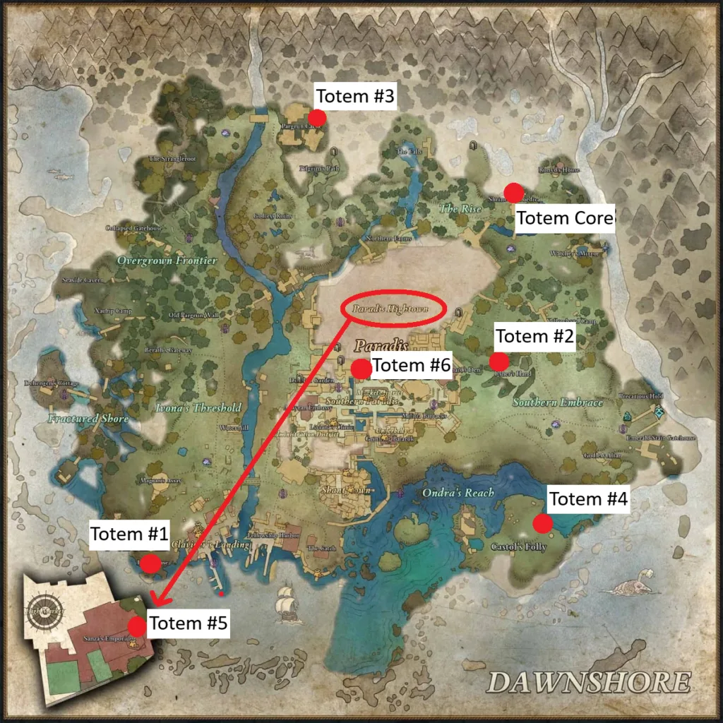 Dawnshore Totem Locations Map