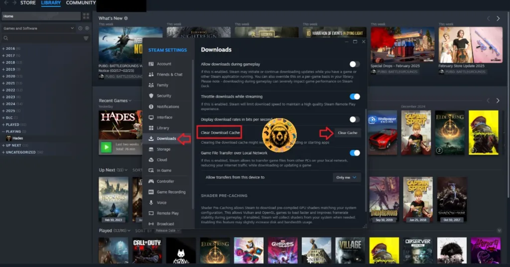 How to clear the Steam Downlaod Cache to fix crash at startup issue?
