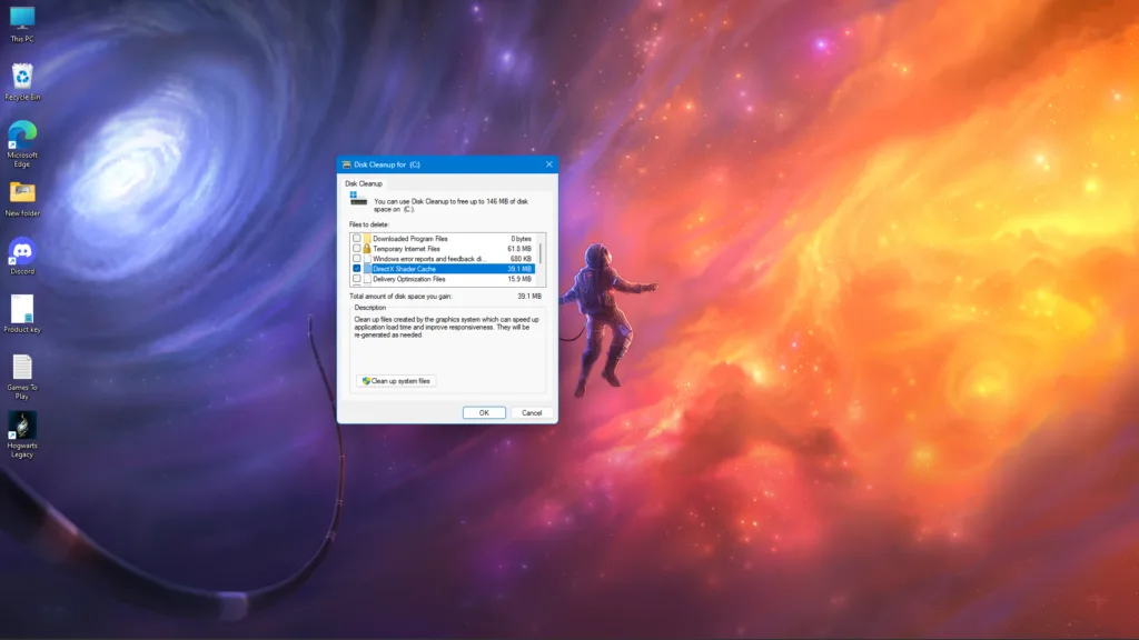 How to delete the DirectX shader cache using Disk Cleanup utility on Windows?