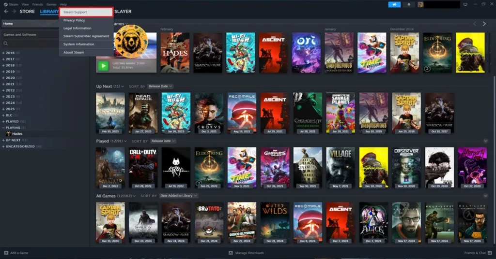 How to open Steam support in Steam?