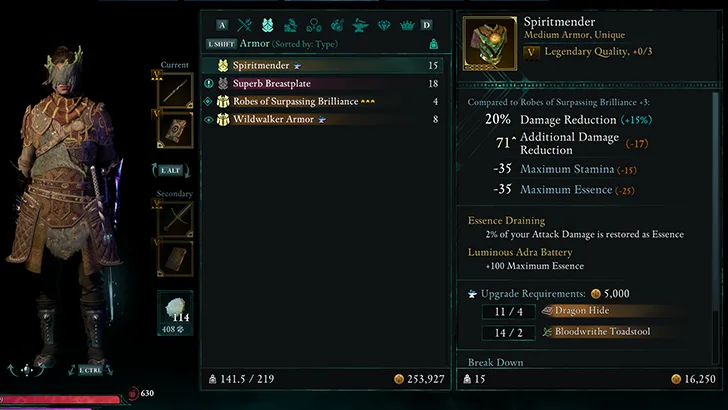 Spirit Mender light armor stats