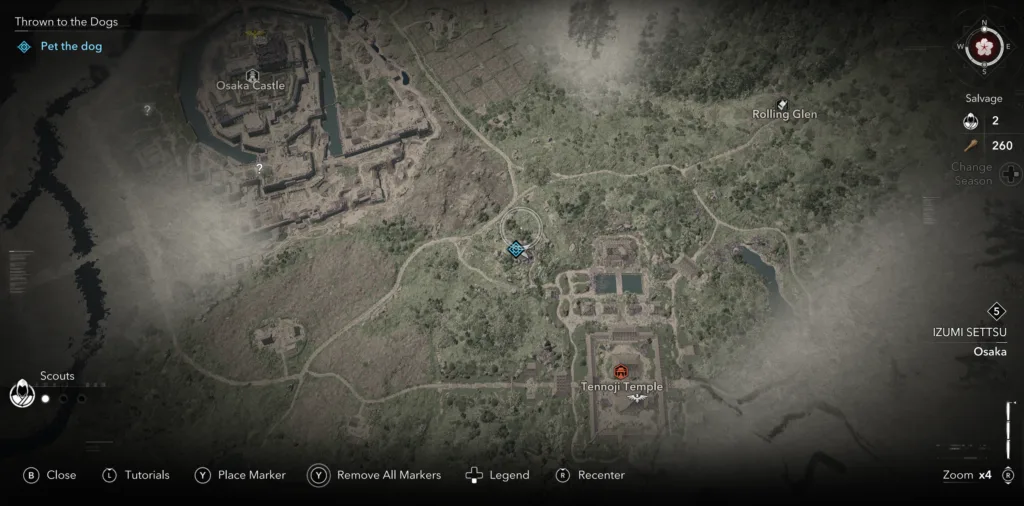Assassin's Creed Shadows Thrown to the Dogs Key Location