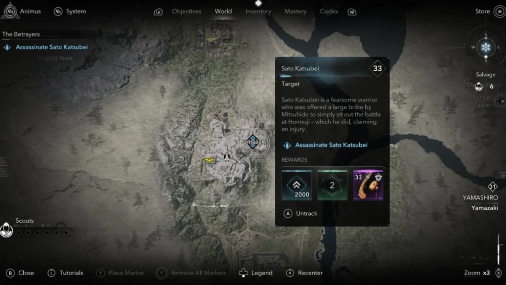 Sato Katsubei Location on the map of AC Shadows