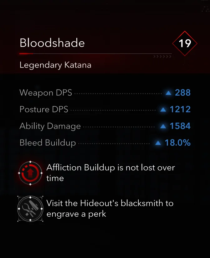 Bloodshade Katana Location stats