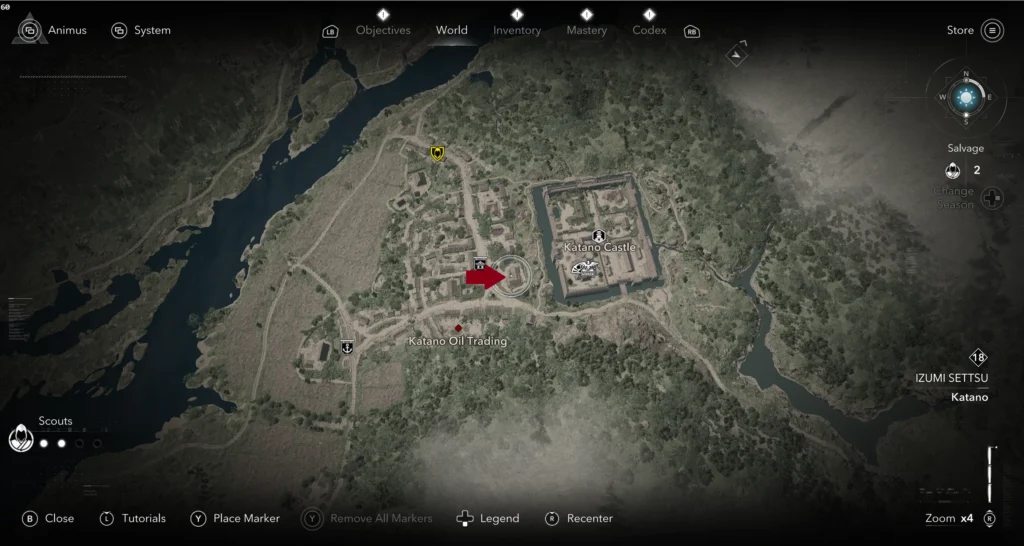 Usami Yoshiko Location on the map of AC Shadows