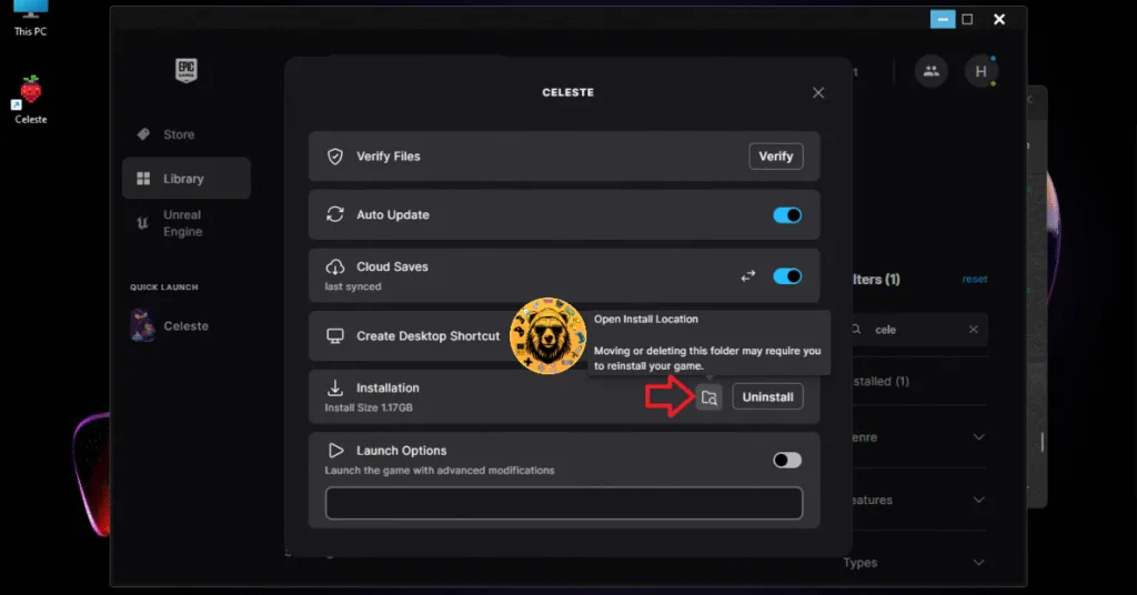 How to browse game file or find the game folder in Epic Games client?