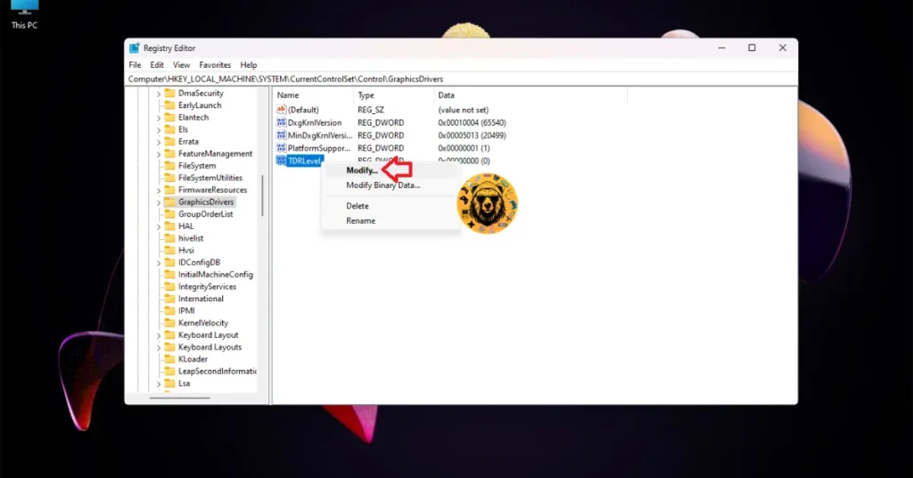 How to create and modify TDRLevel in Windows Registry to reset GPU driver?