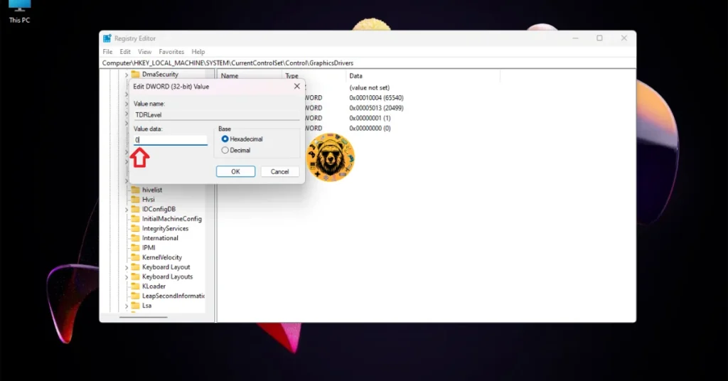 How to create and modify TDRLevel in Windows Registry to reset GPU driver?