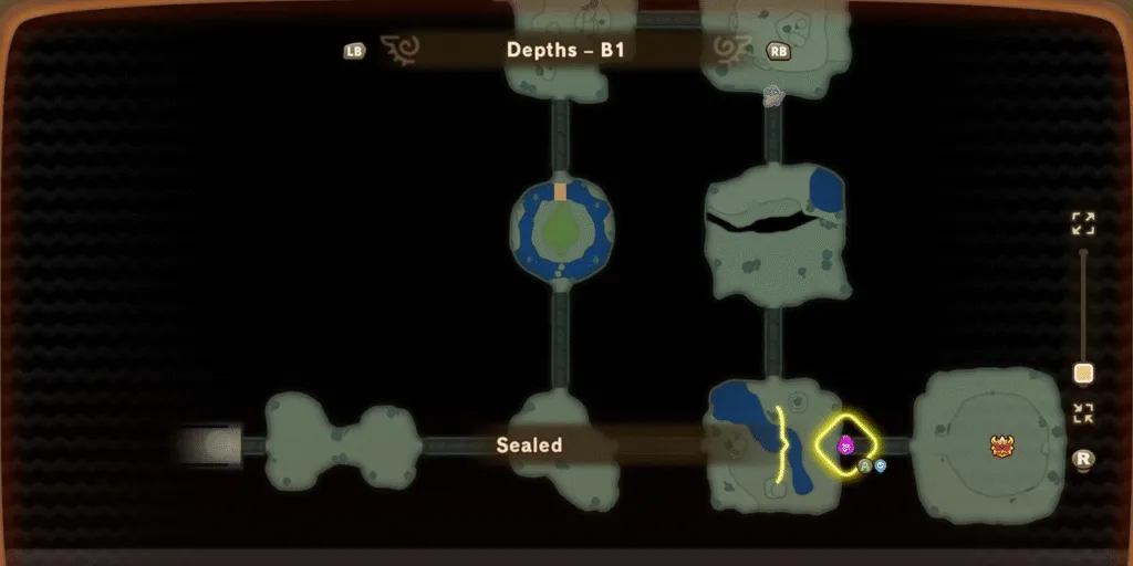 Depths B1 Purple Seal location map in Fantasy Life i