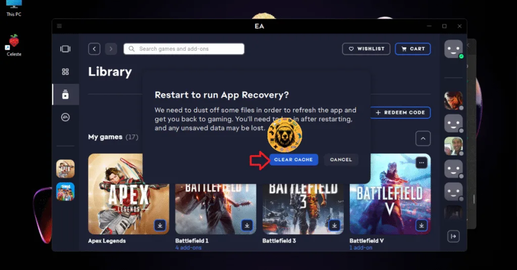 How to clear the EA app cache on PC to fix F1 25 crashing at startup issue?
