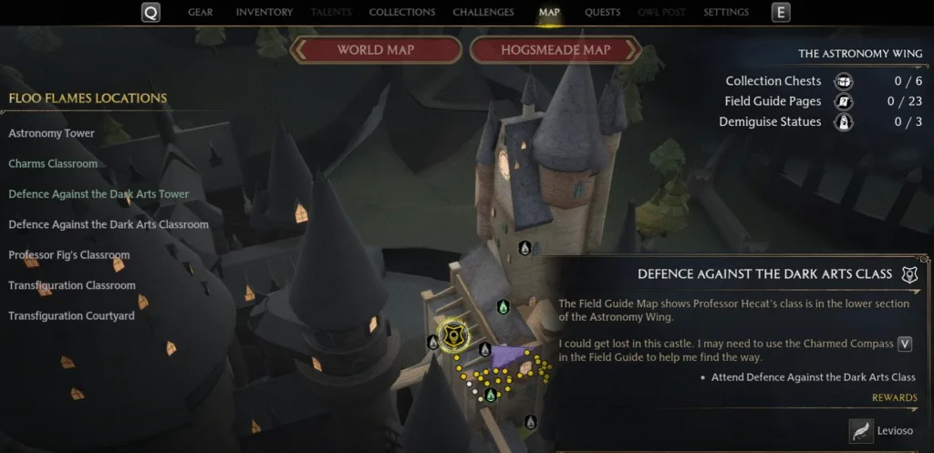 Defense Against Dark Arts Tower Floo Flame location