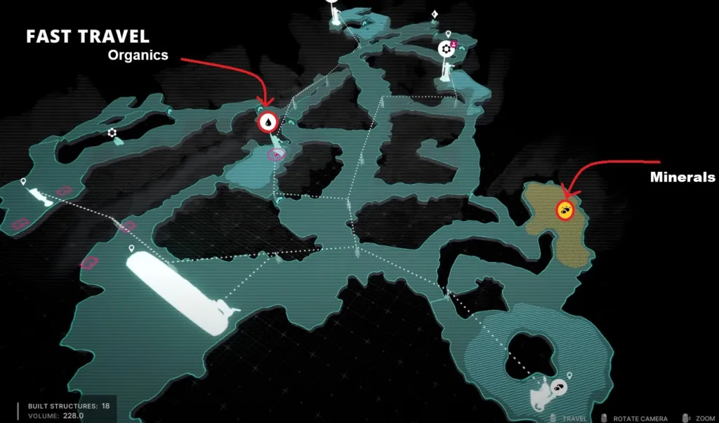 Minerals and organics location in The Alters