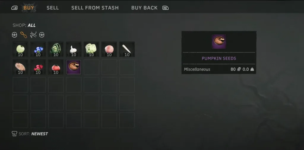 Pumpkin seed price in Tainted Grail