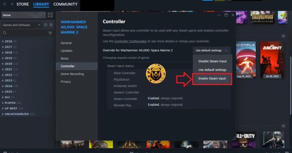 How to enable Steam input for games on Steam?