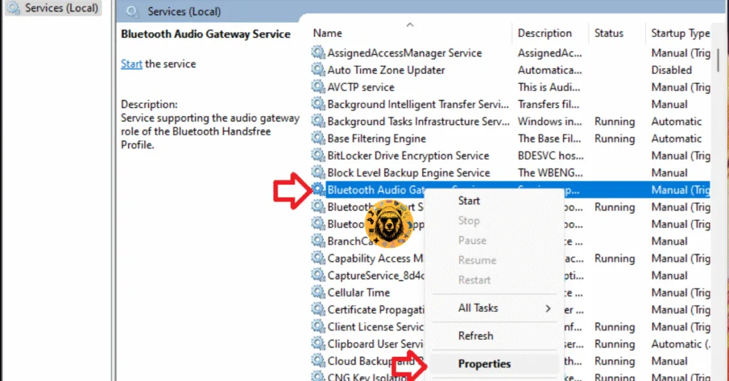 Open properties for Bluetooth Audio Gateway Service to fix Grounded 2 Bluettoth audio.