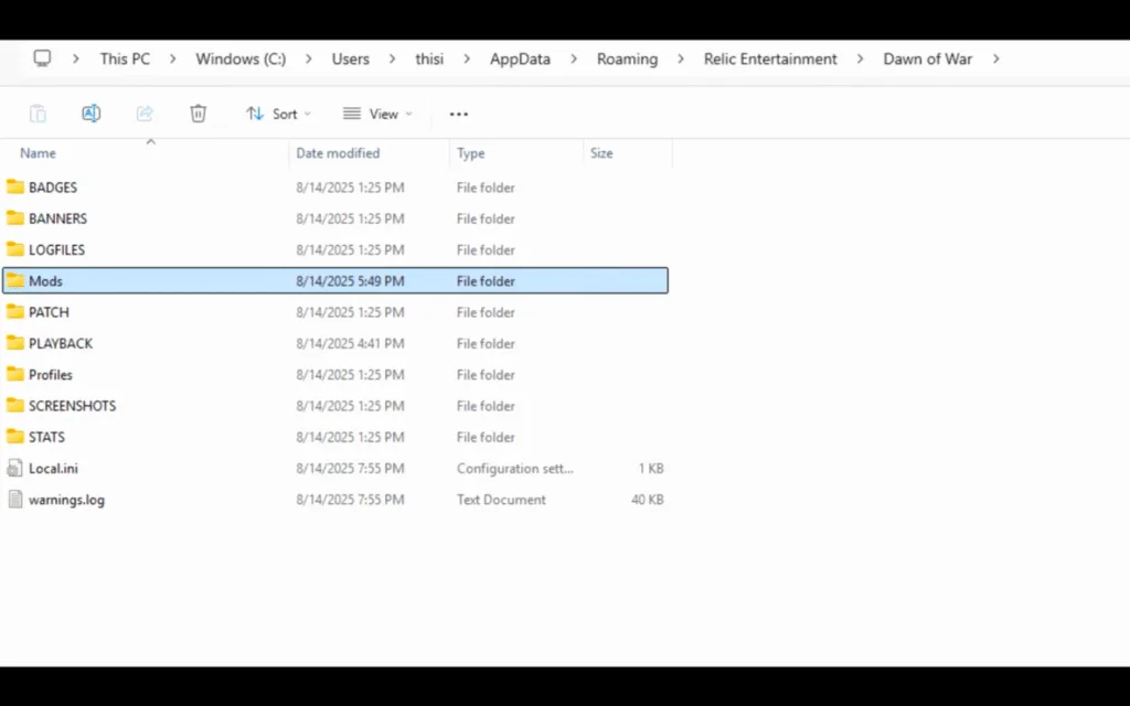 create mod folder for installing mods in Warhammer 40K DE