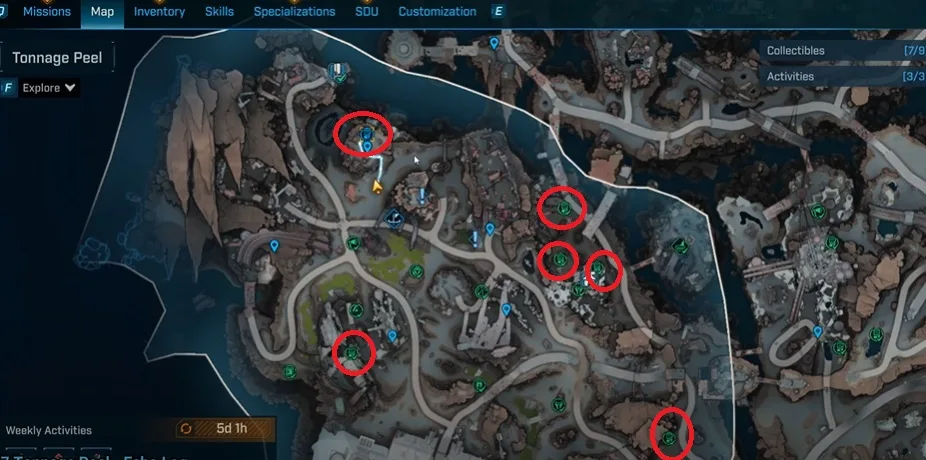 Tonnage Peel ECHO Log Locations map In BL4