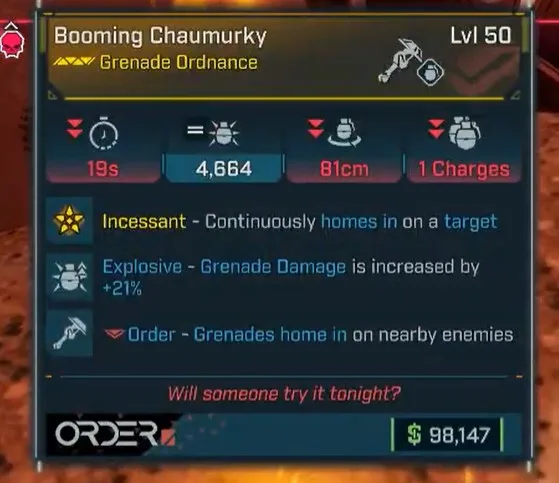 Chaumurky Legendary Grenade specs