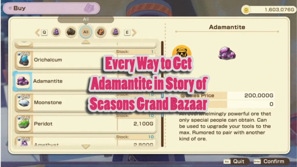 Every Way to Get Adamantite in Story of Seasons Grand Bazaar
