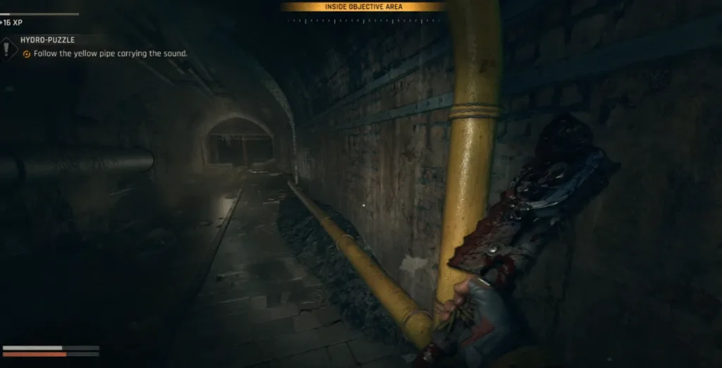 follow the yellow pipe carrying the sound in hydro puzzle