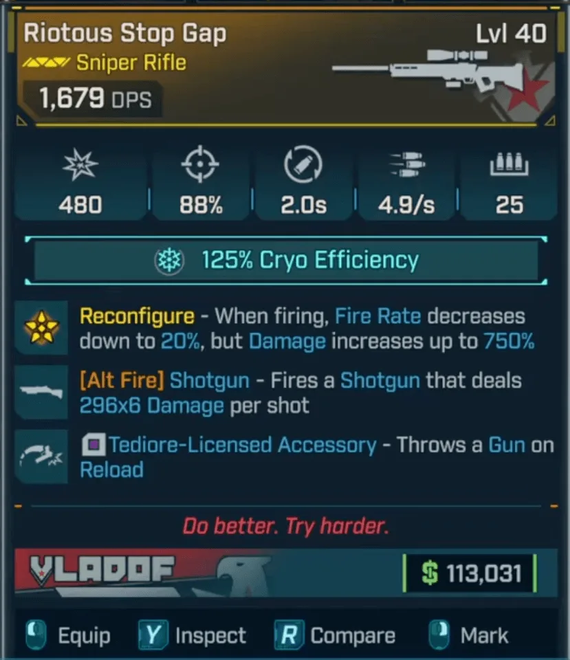 Stop Gap Legendary Sniper stats, damage, effects