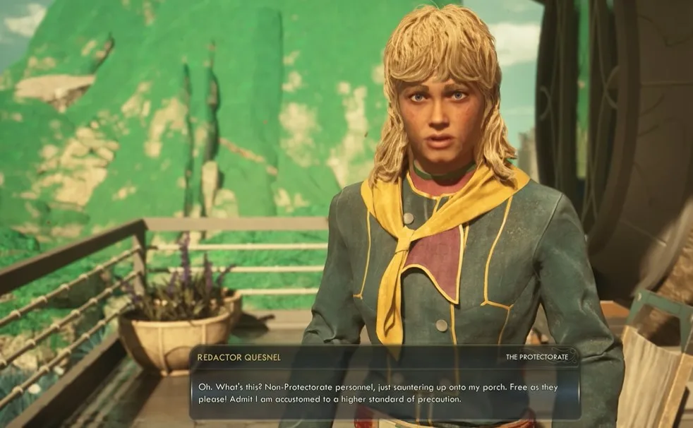 talk to redactor quesnel and start the quest in outerworlds 2