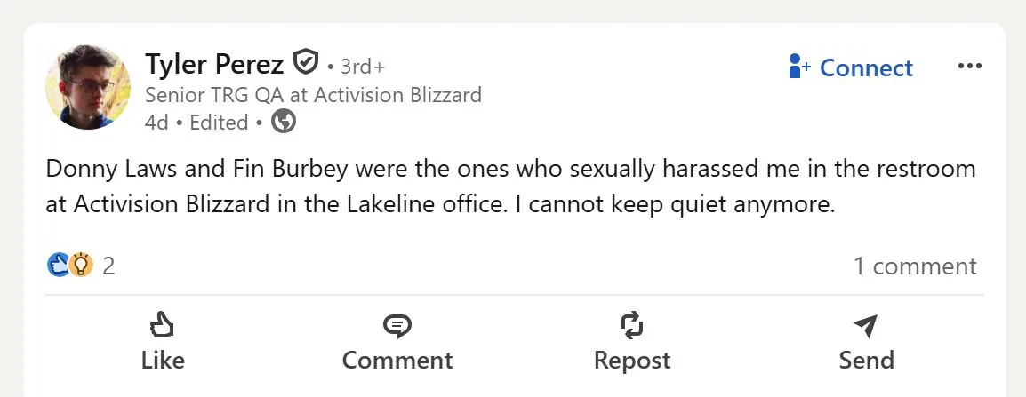 Activision Blizzard Harassment Scandal Involving Tyler Perez