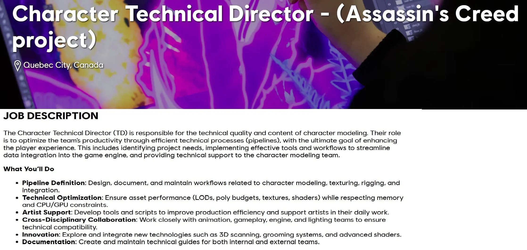 Ubisoft Quebec Hiring Character Technical Director For Assassin's Creed Project