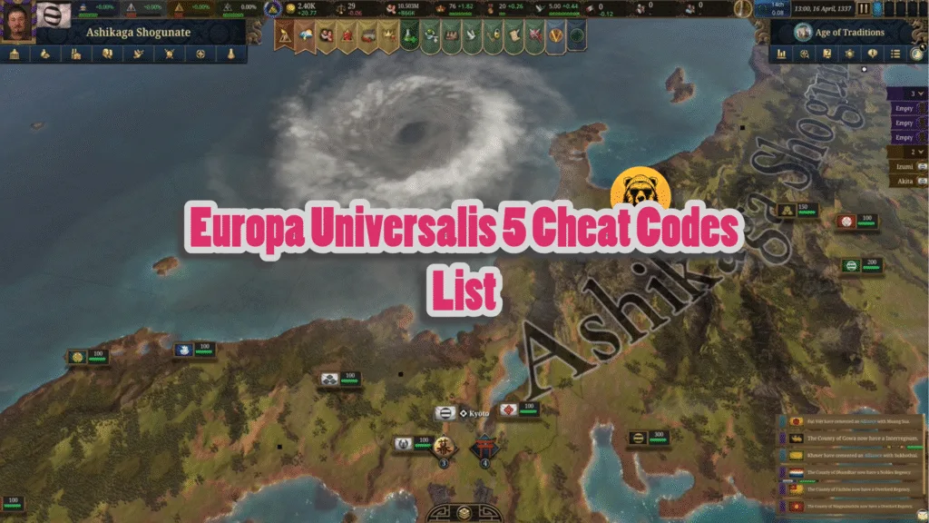 Europa Universalis 5 Cheat Codes (Unlimited Money, Bankrupt, God Mode)