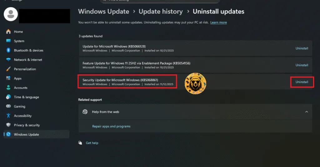 How to delete Windows 11 Security Update to fix the DirectX error in Call of Duty: Black Ops 7 on PC?