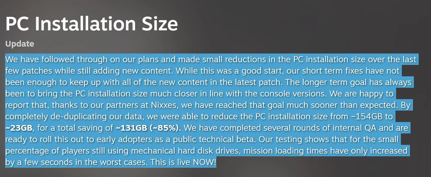 Helldivers 2 File Size on PC